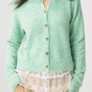 Green Knit Cuffed Solid Chic Cardigan